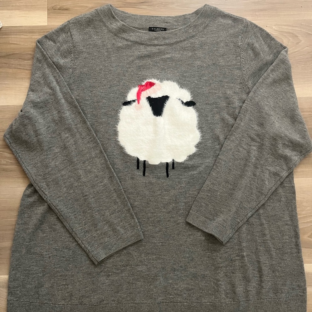 Talbots Gray Sweater with Sheep Design